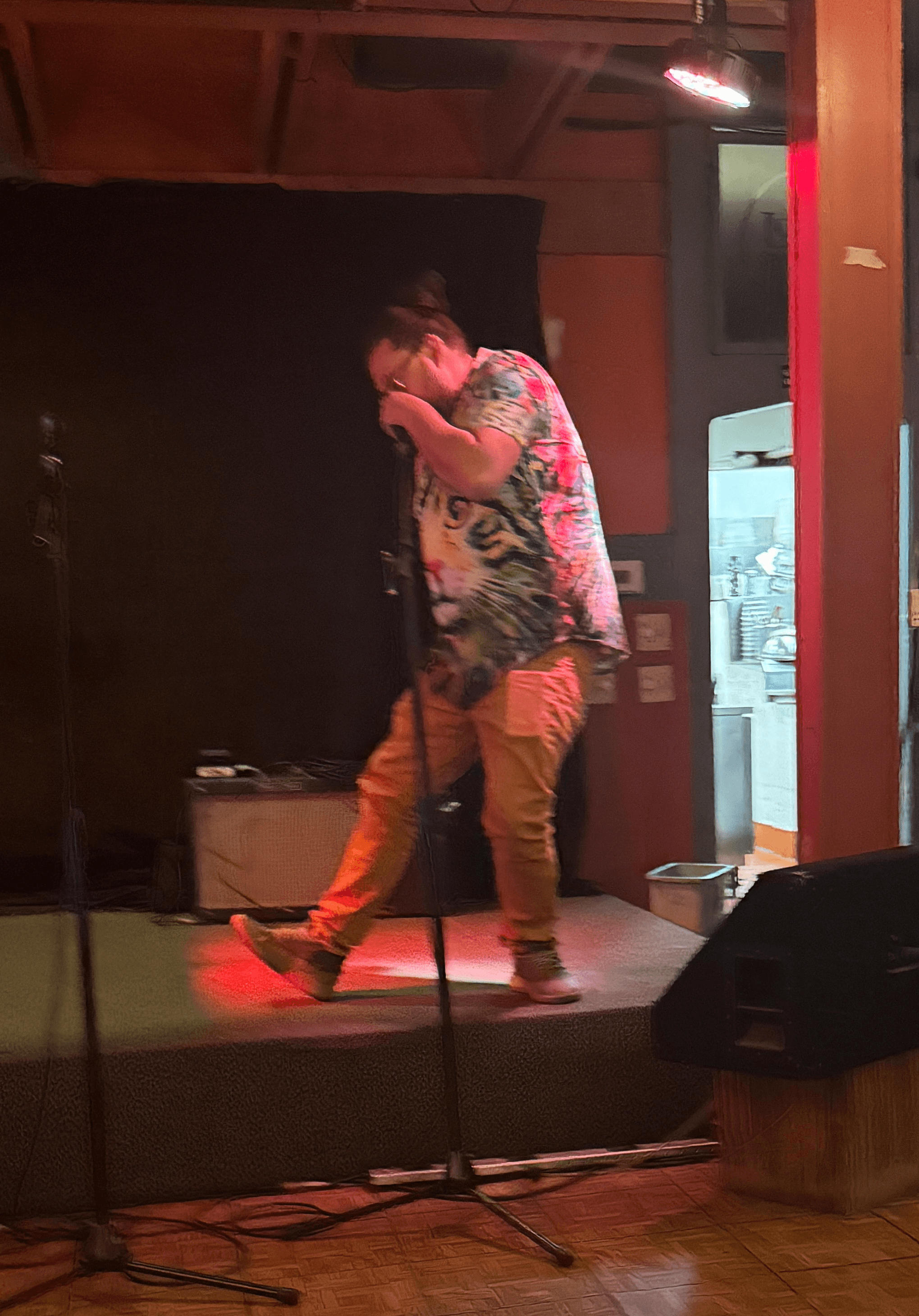 a man singing on stage.