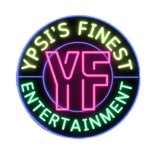 Ypsi's Finest Entertainment's Logo. Ypsi's Finest Entertainment written on a neon sign.